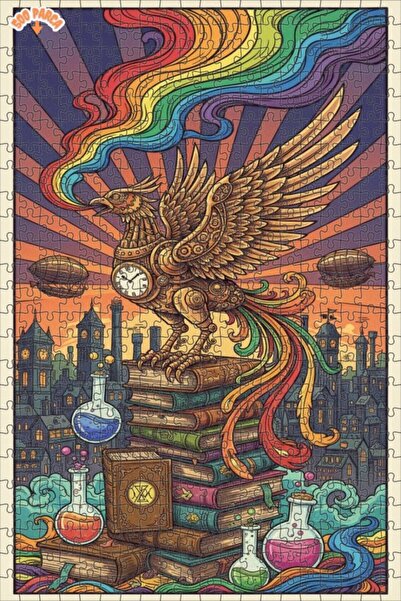 Esranın Dünyası لغز خشبي ملون على شكل طائر فينيكس ميكانيكي في مدينة البخار مز...