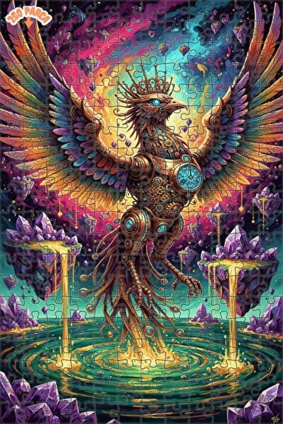 Esranın Dünyası Steampunk Phoenix Oil Painting Look Double Layer Framed Woode...