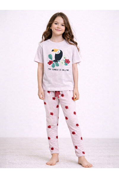 Victor and Jane Girls’ Pajama Set – Toucan Graphic T-Shirt & Heart Print Pants