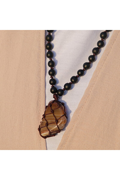 ByFlorya Jewelry Tiger's Eye and Onyx Natural Stone Necklace - Mesh Design Ad...