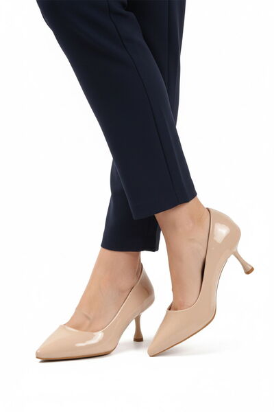 Aspor Beige Patent Leather Women's Heeled Shoes