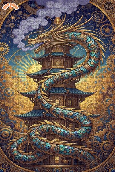 Esranın Dünyası Golden Dragon Double-Layer Framed Wooden Puzzle 1000 Pieces 7...