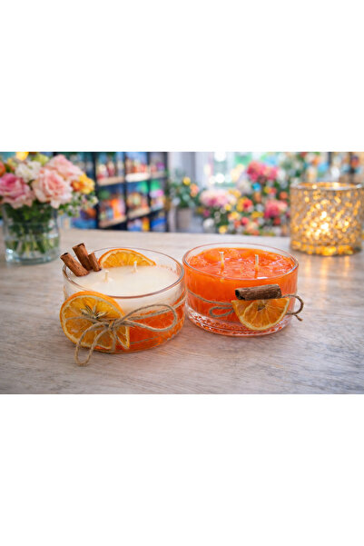 MUM Portakal Tarçın Tasarımlı El Yapımı Dekoratif Seti – Çift Ahşap Fitilli A...