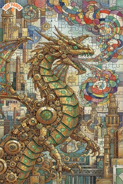 Esranın Dünyası Steam Dragon Artwork Double Layer Framed Wooden Puzzle 250 Pi...