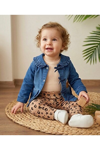 RÜYA KİDS Eid-Themed Baby Girl Denim Jacket, Leggings and Bodysuit 3-Piece Set