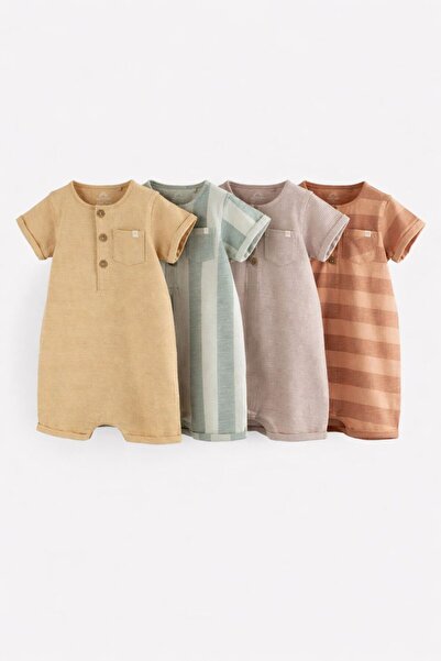 Next Baby Cotton Piece Coffee Printed 4-Piece Romper Set