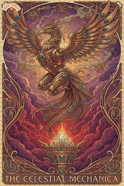 Esranın Dünyası لغز خشبي ميكانيكي على شكل طائر الفينيق بمظهر الزيت الملون، ذو...