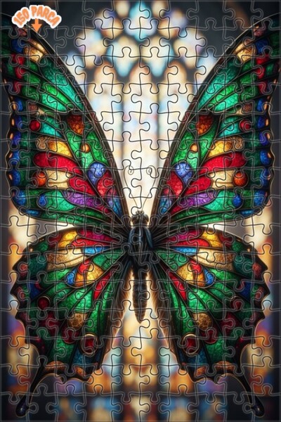 Esranın Dünyası Stained Glass Butterfly Art Double-Layer Framed Wooden Puzzle...