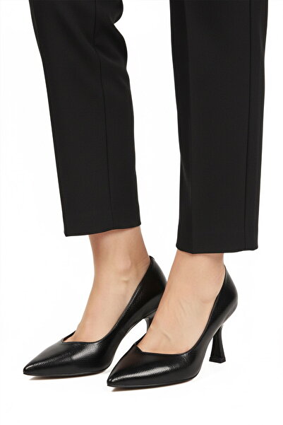 Aspor Black Wrinkled Women's High Heel Shoes