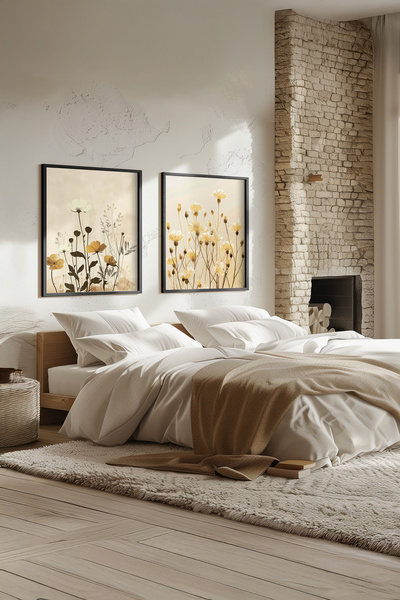 STARYUNA Black Wooden Framed Yellow Wild Flowers Themed Double Painting Set Y...