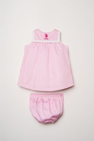 U.S. Polo Assn. Baby Girl Panty Dress 100% Cotton Poplin Striped Summer 2-Pie...