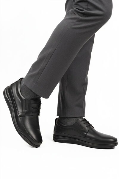Aspor Black Genuine Leather Lace-Up Gel Sole Men's Casual Shoes