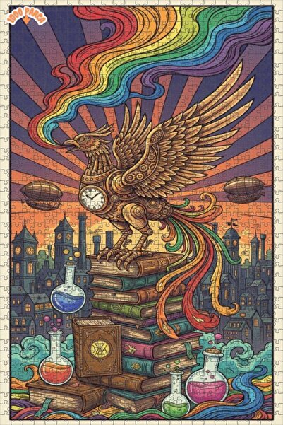 Esranın Dünyası لغز خشبي ملون على شكل طائر فينيكس ميكانيكي في مدينة البخار مز...