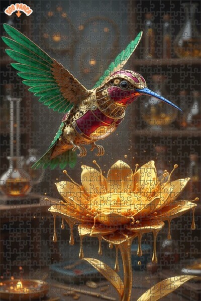 Esranın Dünyası Mechanical Hummingbird Golden Flower Art Double-Layer Framed ...