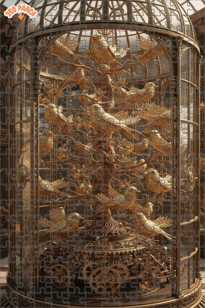 Esranın Dünyası Golden Cage Birds Oil Painting Lookalike Double-Layer Framed ...