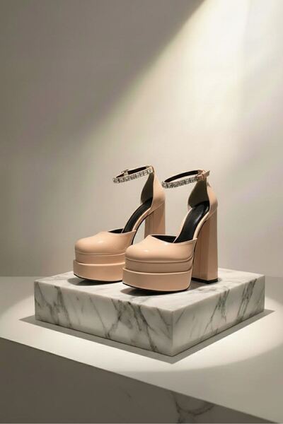 Tarz Topuklar Figorooo Nude Patent Leather Women's Double Platform Special De...