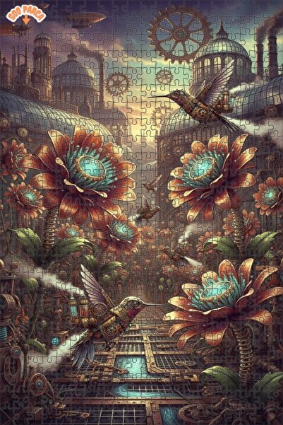 Esranın Dünyası Steampunk Garden of Mechanical Pigeons Oil Painting Double-La...