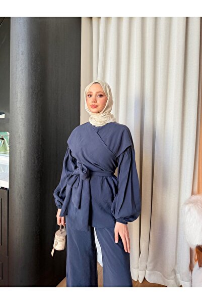 Miraydın Butik Women's Modal Sets with Tie-Detail Pants M41648 - Navy Blue