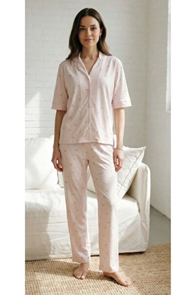 Espuar Комплект пижама за жени с яка, копчета и цветя