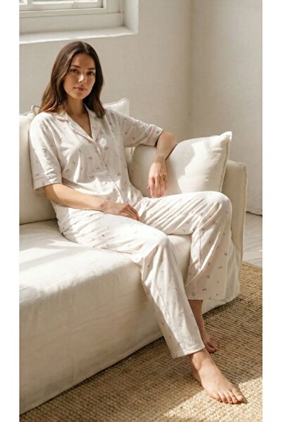 Espuar Комплект пижама за жени с яка, копчета и цветя