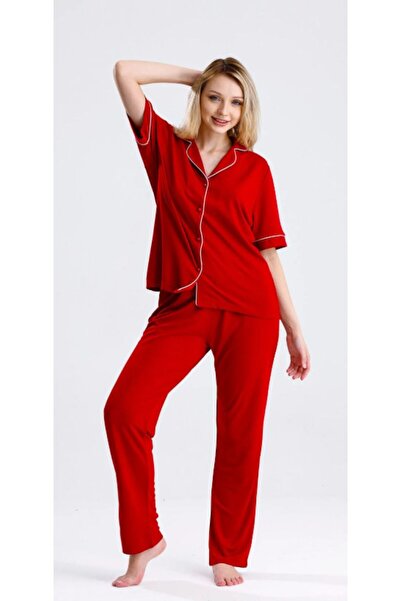 Espuar Set pijamale lungi pentru femei, cu guler de cămașă nasturi și cu mâne...