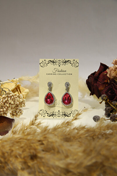 CHARM "Ruby Elegance" Earrings – Red teardrop with shiny frame