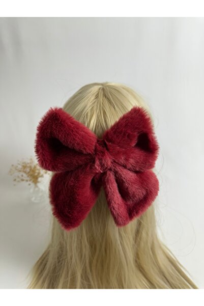 MegssStore مشبك أوتوماتيكي على شكل فيونكة باللون الأحمر الداكن وبري