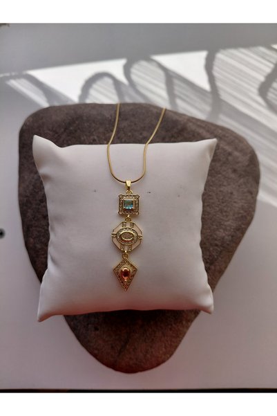 lavante butik kendini özel hisset Zircon Stone Chakra Elemental Three-Stone Vintage Dangle Y Steel Necklace