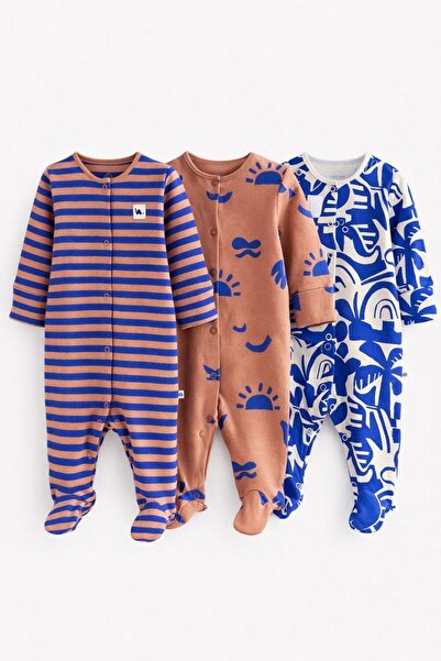 Next Baby Cotton Piece Blue Printed 3-Piece Jumpsuit Set