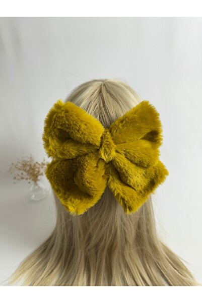 MegssStore Mustard Yellow Plush Bow Automatic Buckle