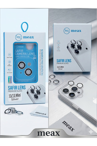 meax واقي عدسة الكاميرا من سافير - زجاج فاخر لهاتف آيفون 13 باللون الرمادي الفضي