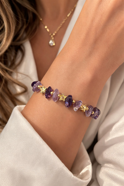 ZENAURA Yıldız Detaylı Ametist Doğal Taş Bileklik