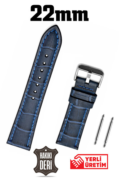 Saatse 22mm Navy Blue Crocodile Genuine Leather Watch Band Strap