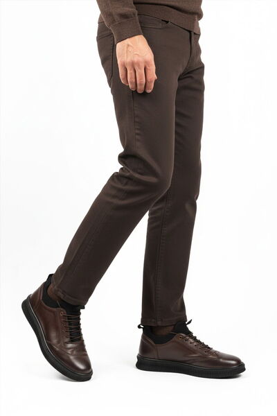 Aspor Brown Genuine Leather Large Size Men's Casual Shoes