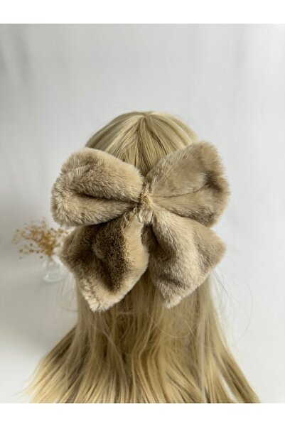 MegssStore مشبك أوتوماتيكي بفيونكة وبري باللون البيج