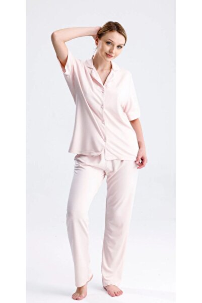 Espuar Set pijamale lungi pentru femei, cu guler de cămașă nasturi și cu mâne...