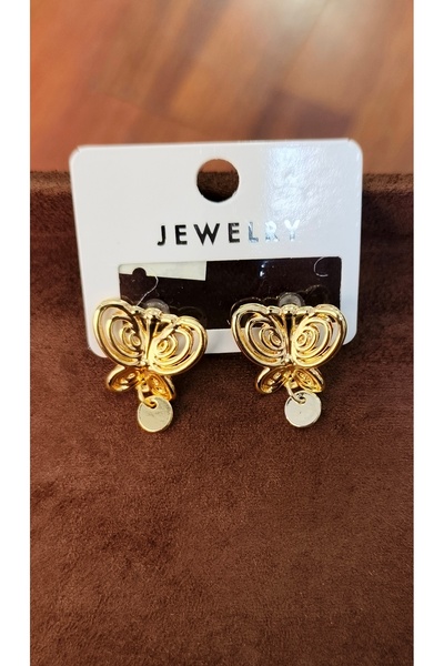 Metal Women's Gold Color Butterfly Figured Dangle Earrings – Stylish Everyday...