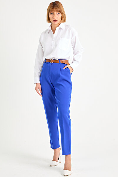 zenne حزام قطعة بنطلون بخصر مطاطي أزرق بلون الكوبالت