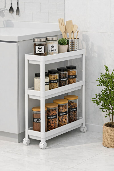 3NUR Unitate de rafturi multifuncțională cu 3 niveluri, cu roți, organizator ...