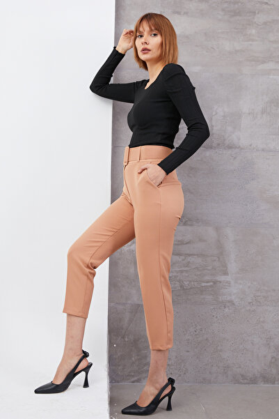 zenne High Waist Belt Pack Trousers Camel