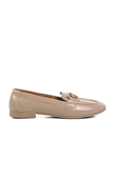 Aspor Beige Patent Leather Women's Ballerinas
