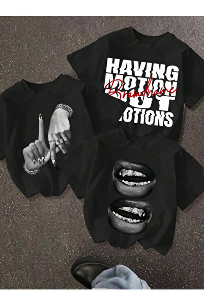 Oceanwear Black Rock Design Printed Crew Neck Black Plain Women's and Men's 3...