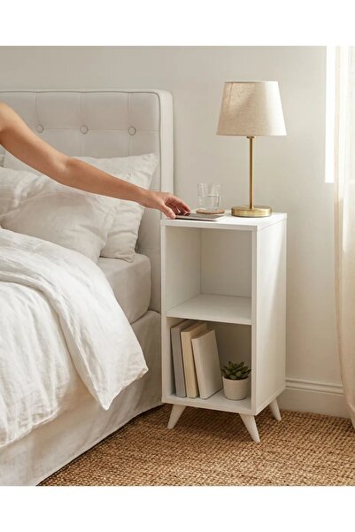 Projemob Miramob 2 Bölmeli Modern Kitaplık Komodin Başucu Sehpası Beyaz