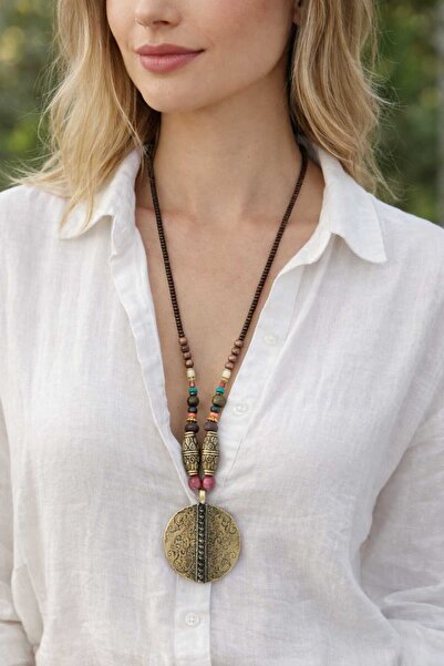 cleopatra takı aksesuar Umay El Yapımı Uzun Döküm Otantik Etnik Kadın Madalyo...