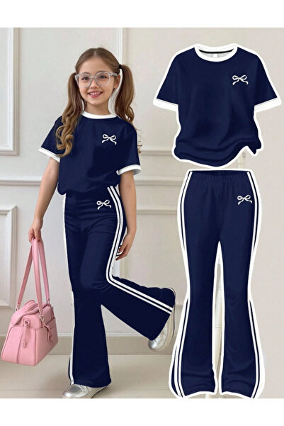 Kids طقم بنات بتصميم خاص مع شريط، مناسب للأعمار من 3 إلى 13 سنة