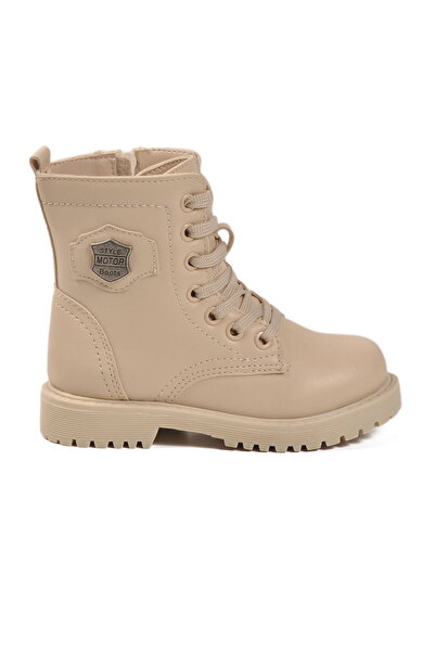 Aspor Beige Fleece Lined Lace up Zippered Girls' Boots