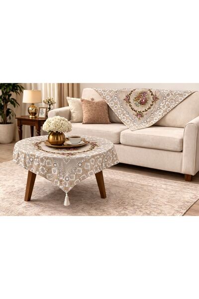 Yeshome Collection Monarch 95x95 Goblen Sehpa ve Fiskos Örtüsü