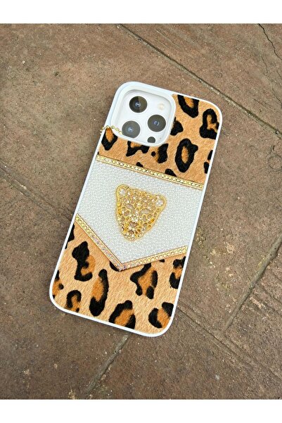 madamcase iPhone 16 Pro Max White Color L Leopard Printed Stone-Encropped Fur...