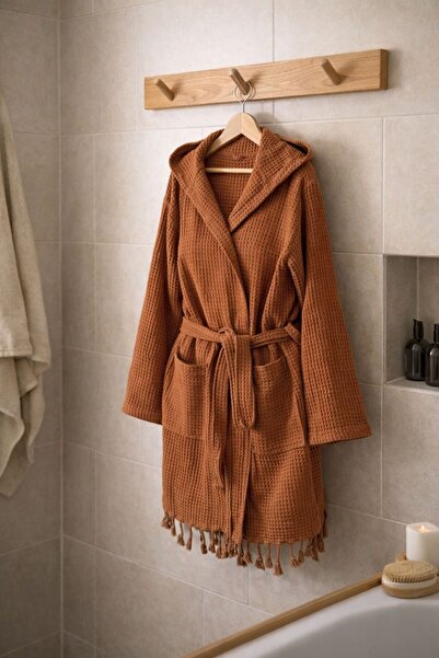 CES HOME Kahverengi Waffle Kumaş %100 Pamuk Bornoz/Sabahlık