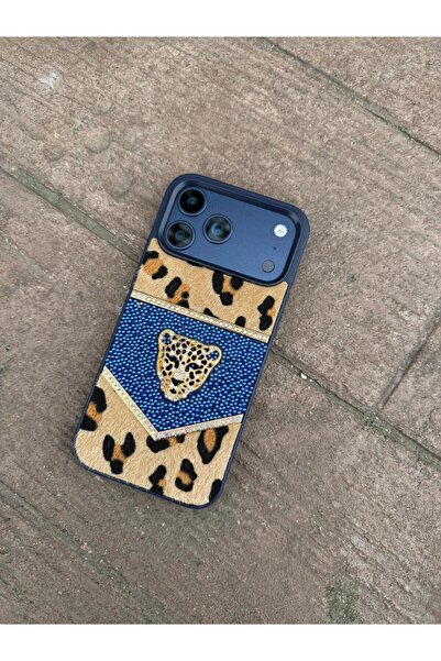 madamcase حافظة آيفون 17 برو ماكس باللون الأزرق الداكن LE طبعة الفهد مزينة با...